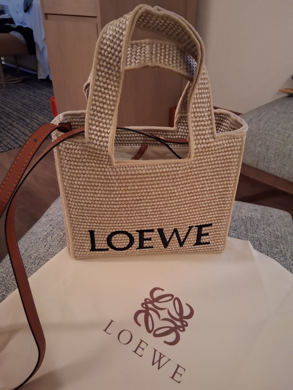 Designer inspired Beige Woven Mini Tote Bag.New